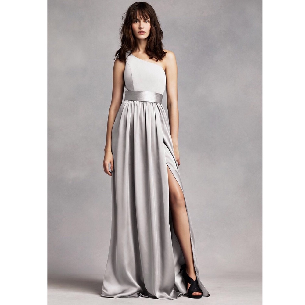 Size 4 Light Grey Shoulder Dress with Satin Sash